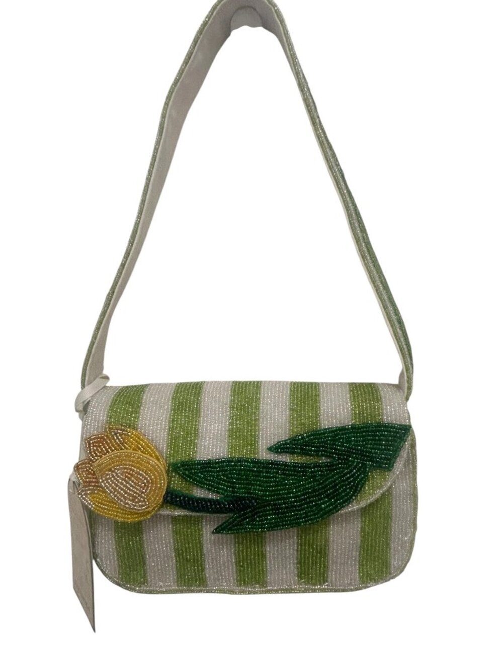 Hand Made In India Beaded Bag Floral Tulip Flower Striped NWT